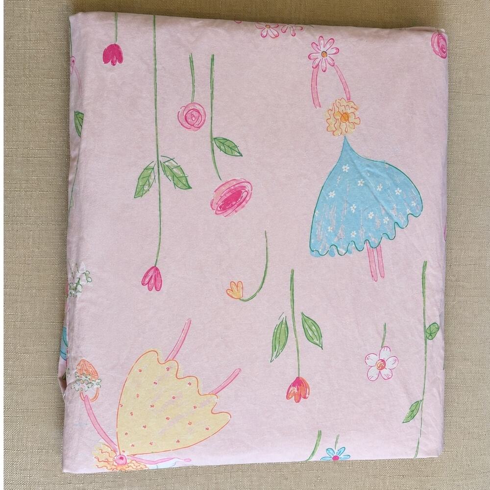 The Company Store Twin Fitted Sheet Pink 100% Cotton Fairy Floral Garden Print